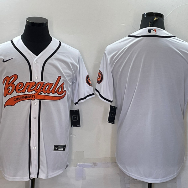 Men’s Cincinnati Bengals Blank White With Patch Cool Base Stitched Baseball Jersey