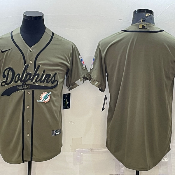 Men’s Miami Dolphins Blank Olive Salute to Service Cool Base Stitched Baseball Jersey