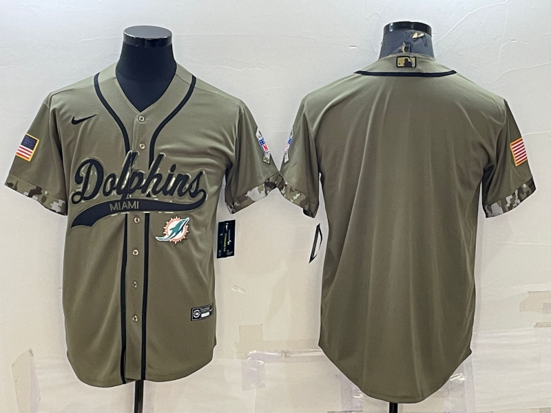 Men’s Miami Dolphins Blank Olive Salute to Service Cool Base Stitched Baseball Jersey