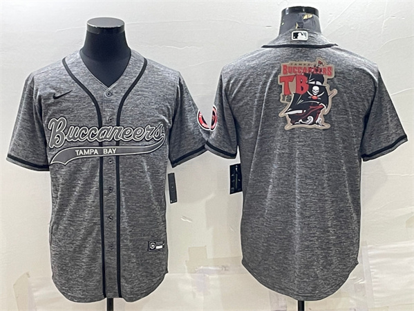 Men’s Tampa Bay Buccaneers Gray Team Big Logo With Patch Cool Base Stitched Baseball Jersey