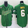 Men’s Philadelphia Eagles #6 DeVonta Smith Green Gold With C Patch Cool Base Baseball Stitched Jersey
