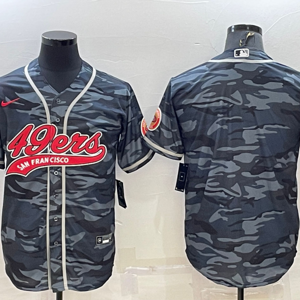 Men’s San Francisco 49ers Blank Grey Camo With Patch Cool Base Stitched Baseball Jersey