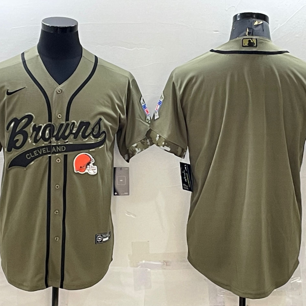 Men’s Cleveland Browns Blank Olive 2022 Salute To Service Cool Base Stitched Baseball Jersey