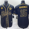 Men’s Kansas City Chiefs #15 Patrick Mahomes Black Gold C Patch Cool Base Stitched Baseball Jersey