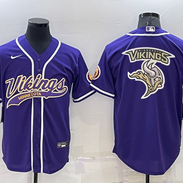 Men’s Minnesota Vikings Purple Team Big Logo With Patch Cool Base Stitched Baseball Jersey