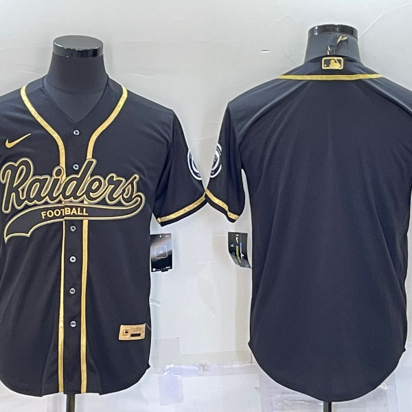 Men’s Las Vegas Raiders Blank Black Gold With Patch Cool Base Stitched Baseball Jersey