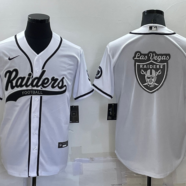 Men’s Las Vegas Raiders White Team Big Logo With Patch Cool Base Stitched Baseball Jersey