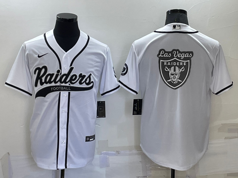 Men’s Las Vegas Raiders White Team Big Logo With Patch Cool Base Stitched Baseball Jersey