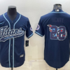 Men’s Tennessee Titans #22 Derrick Henry Navy Team Big Logo With Patch Cool Base Stitched Baseball Jersey