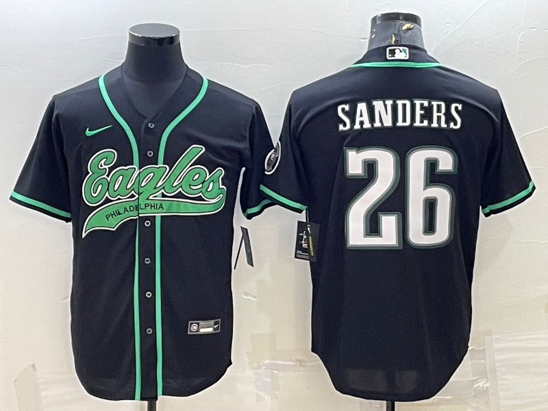 Men’s Philadelphia Eagles #26 Miles Sanders Black With Patch Cool Base Stitched Baseball Jersey
