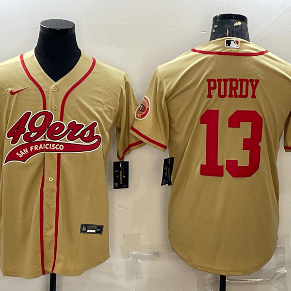 Men’s San Francisco 49ers #13 Brock Purdy Gold With Patch Cool Base Stitched Baseball Jersey