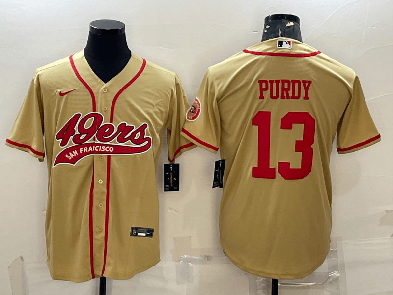 Men’s San Francisco 49ers #13 Brock Purdy Gold With Patch Cool Base Stitched Baseball Jersey