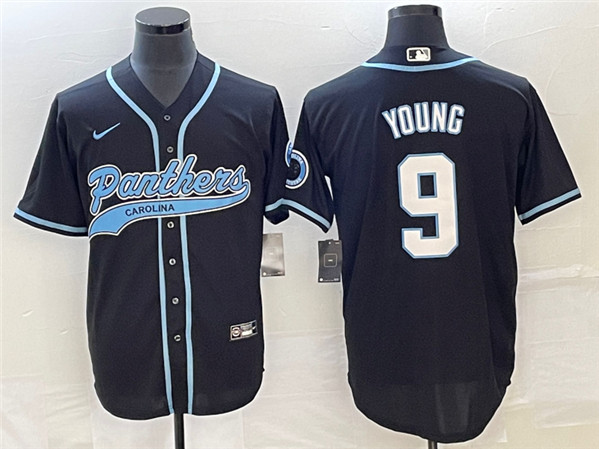 Men’s Carolina Panthers #9 Bryce Young Black With Patch Cool Base Stitched Baseball Jersey