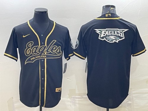 Men’s Philadelphia Eagles Black Gold Team Big Logo With Patch Cool Base Stitched Baseball Jersey
