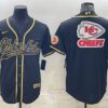 Men’s Kansas City Chiefs Black Gold Team Big Logo With Patch Cool Base Stitched Baseball Jersey