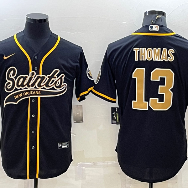 Men’s New Orleans Saints #13 Michael Thomas Black With Patch Cool Base Stitched Baseball Jersey