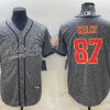Men’s Kansas City Chiefs #87 Travis Kelce Gray With Patch Cool Base Stitched Baseball Jersey