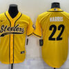 Men’s Pittsburgh Steelers #22 Najee Harris Gold With Patch Cool Base Stitched Baseball Jersey