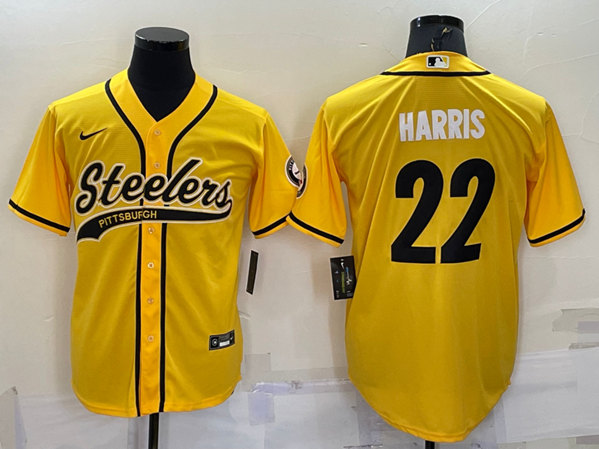 Men’s Pittsburgh Steelers #22 Najee Harris Gold With Patch Cool Base Stitched Baseball Jersey