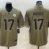 Men’s Miami Dolphins #17 Jaylen Waddle 2022 Olive Salute To Service Limited Stitched Baseball Jersey