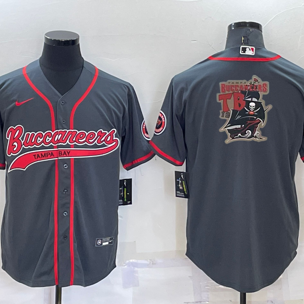 Men’s Tampa Bay Buccaneers Grey Team Big Logo With Patch Cool Base Stitched Baseball Jersey