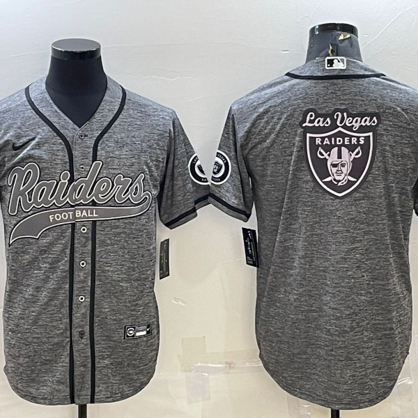 Men’s Las Vegas Raiders Grey Team Big Logo With Patch Cool Base Stitched Baseball Jersey