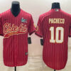 Men’s Kansas City Chiefs #10 Isiah Pacheco Red Pinstripe With Super Bowl LVII Patch Cool Base Stitched Baseball Jersey