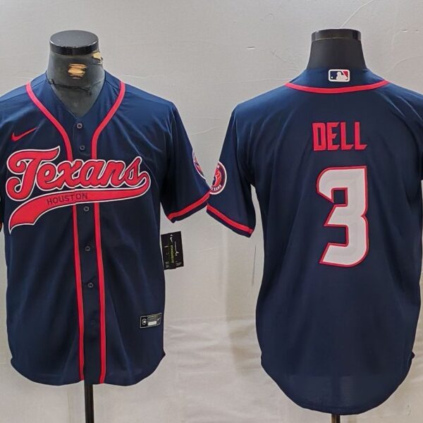 Men’s Houston Texans #3 Tank Dell Navy With Patch Cool Base Stitched Baseball Jersey