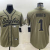 Men’s Philadelphia Eagles #1 Jalen Hurts Olive 2022 Salute To Service Cool Base Stitched Baseball Jersey