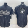 Men’s Las Vegas Raiders Black Pinstripe Team Big Logo With Patch Cool Base Stitched Baseball Jersey