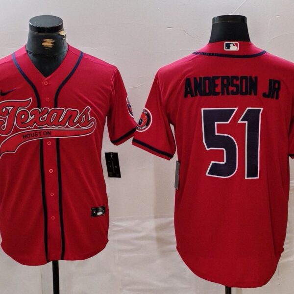 Men’s Houston Texans #51 Will Anderson Jr Red With Patch Cool Base Stitched Baseball Jersey