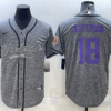 Men’s Minnesota Vikings #18 Justin Jefferson Grey Gridiron With Patch Cool Base Stitched Baseball Jersey