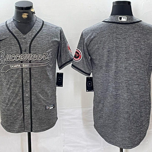 Men’s Tampa Bay Buccaneers Blank Grey Gridiron With Patch Cool Base Stitched Baseball Jersey