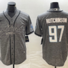 Men’s Detroit Lions #97 Aidan Hutchinson Grey Gridiron With Patch Cool Base Stitched Baseball Jersey