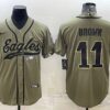 Men’s Philadelphia Eagles #11 A. J. Brown Olive 2022 Salute To Service Cool Base Stitched Baseball Jersey
