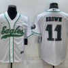 Men’s Philadelphia Eagles #11 A. J. Brown White With Patch Cool Base Stitched Baseball Jersey