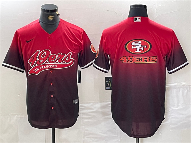 Men’s San Francisco 49ers Team Big Logo Red Black With Patch Cool Base Stitched Baseball Jersey
