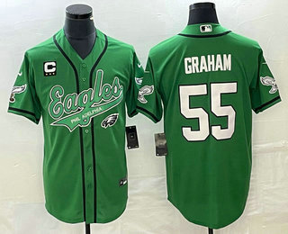 Men’s Philadelphia Eagles #55 Brandon Graham Green C Patch Cool Base Stitched Baseball Jersey
