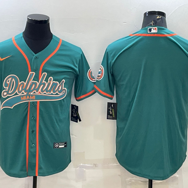 Men’s Miami Dolphins Blank Aqua With Patch Cool Base Stitched Baseball Jersey