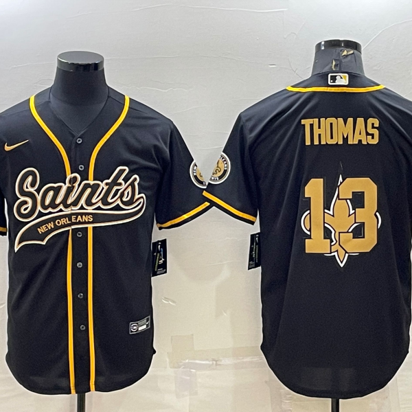 Men’s New Orleans Saints #13 Michael Thomas Black Team Big Logo With Patch Cool Base Stitched Baseball Jersey