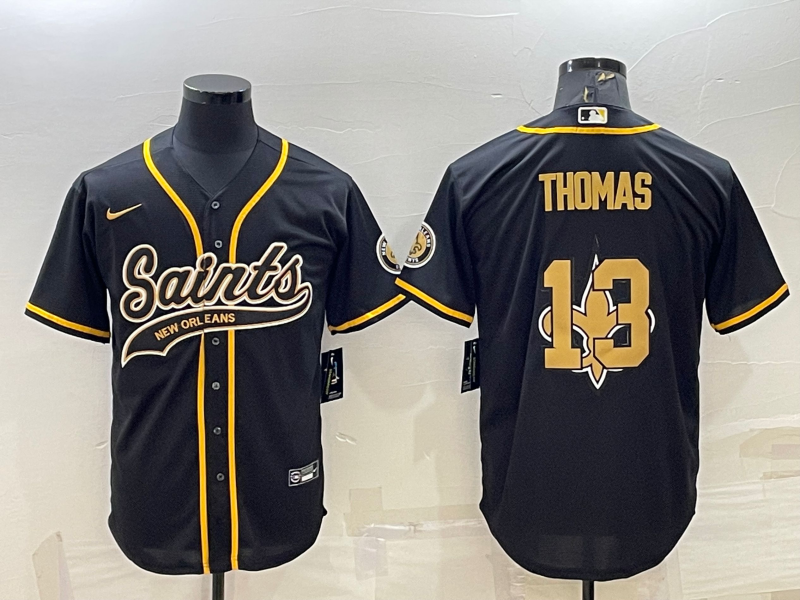 Men’s New Orleans Saints #13 Michael Thomas Black Team Big Logo With Patch Cool Base Stitched Baseball Jersey