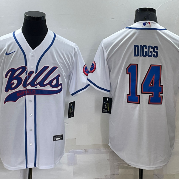 Men’s Buffalo Bills #14 Stefon Diggs White Stitched Cool Base Nike Baseball Jersey