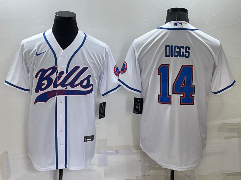 Men’s Buffalo Bills #14 Stefon Diggs White Stitched Cool Base Nike Baseball Jersey