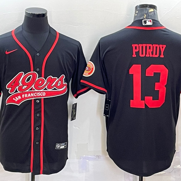 Men’s San Francisco 49ers #13 Brock Purdy Black With Patch Cool Base Stitched Baseball Jersey
