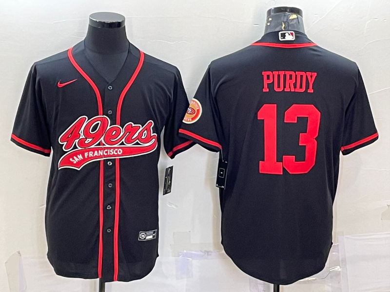 Men’s San Francisco 49ers #13 Brock Purdy Black With Patch Cool Base Stitched Baseball Jersey
