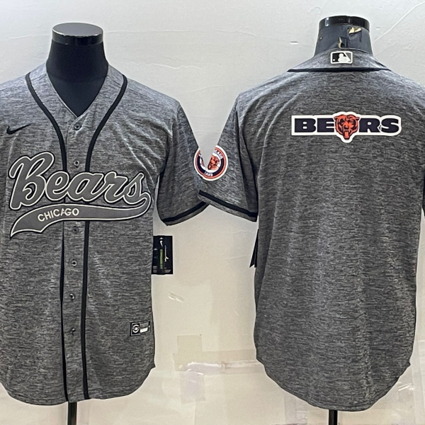 Men’s Chicago Bears Grey Team Big Logo With Patch Cool Base Stitched Baseball Jersey