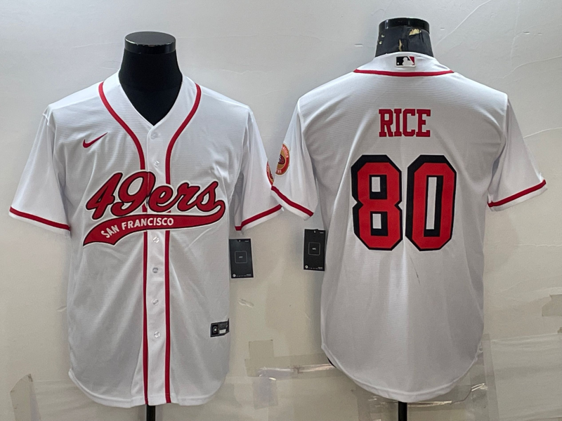 Men’s San Francisco 49ers #80 Jerry Rice New White With Patch Cool Base Stitched Baseball Jersey