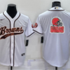 Men’s Cleveland Browns White Team Big Logo With Patch Cool Base Stitched Baseball Jersey