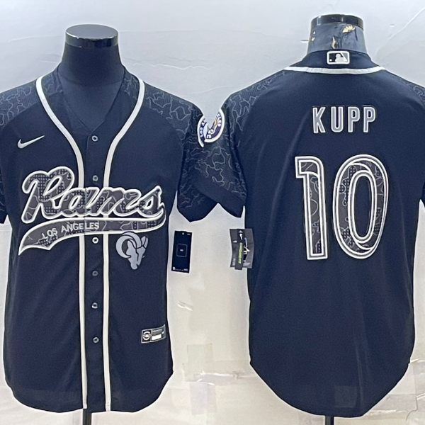 Men’s Los Angeles Rams #10 Cooper Kupp Black Reflective With Patch Cool Base Stitched Baseball Jersey