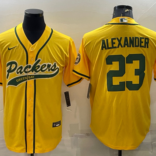 Men’s Green Bay Packers #23 Jaire Alexander Yellow With Patch Cool Base Stitched Baseball Jersey